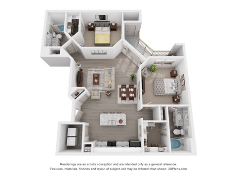 Floor plan for 2 beds, 2 baths, 1150 sqft
